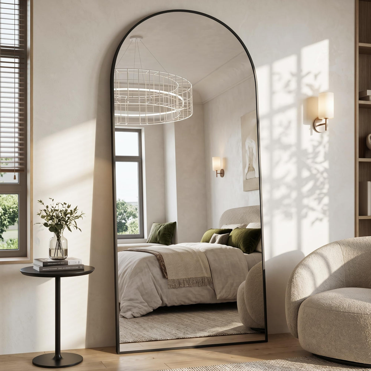 Suidia 71"x28" Arched Full Length Mirror with Stand, Black Floor Mirror