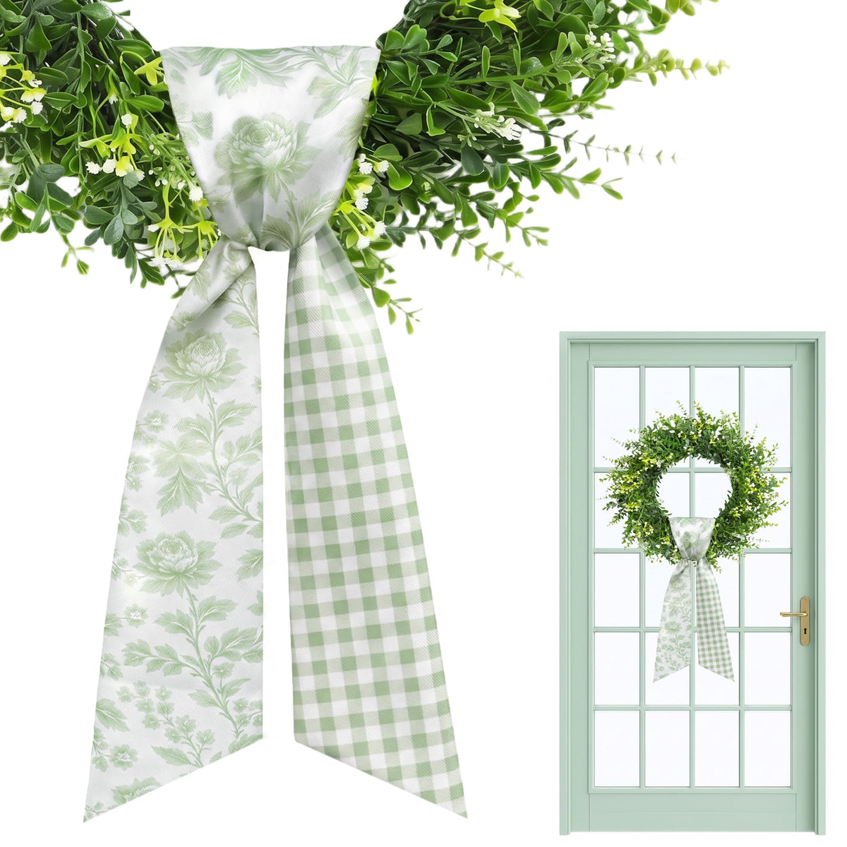 2 Pcs White Wreath Sash for Front Door, Embroidery Blank Wreath Sashes, Textured Twill Finish Sash Ribbon Accessories for Flower Bouquet Garland Yard Doorway Wedding Xmas, 4.9 x 57 Inches