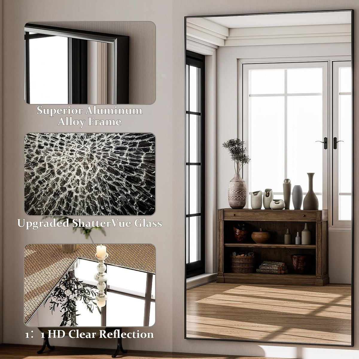 GLSLAND 71"x31" Full Length Mirror Large Floor Mirror with Stand, Black