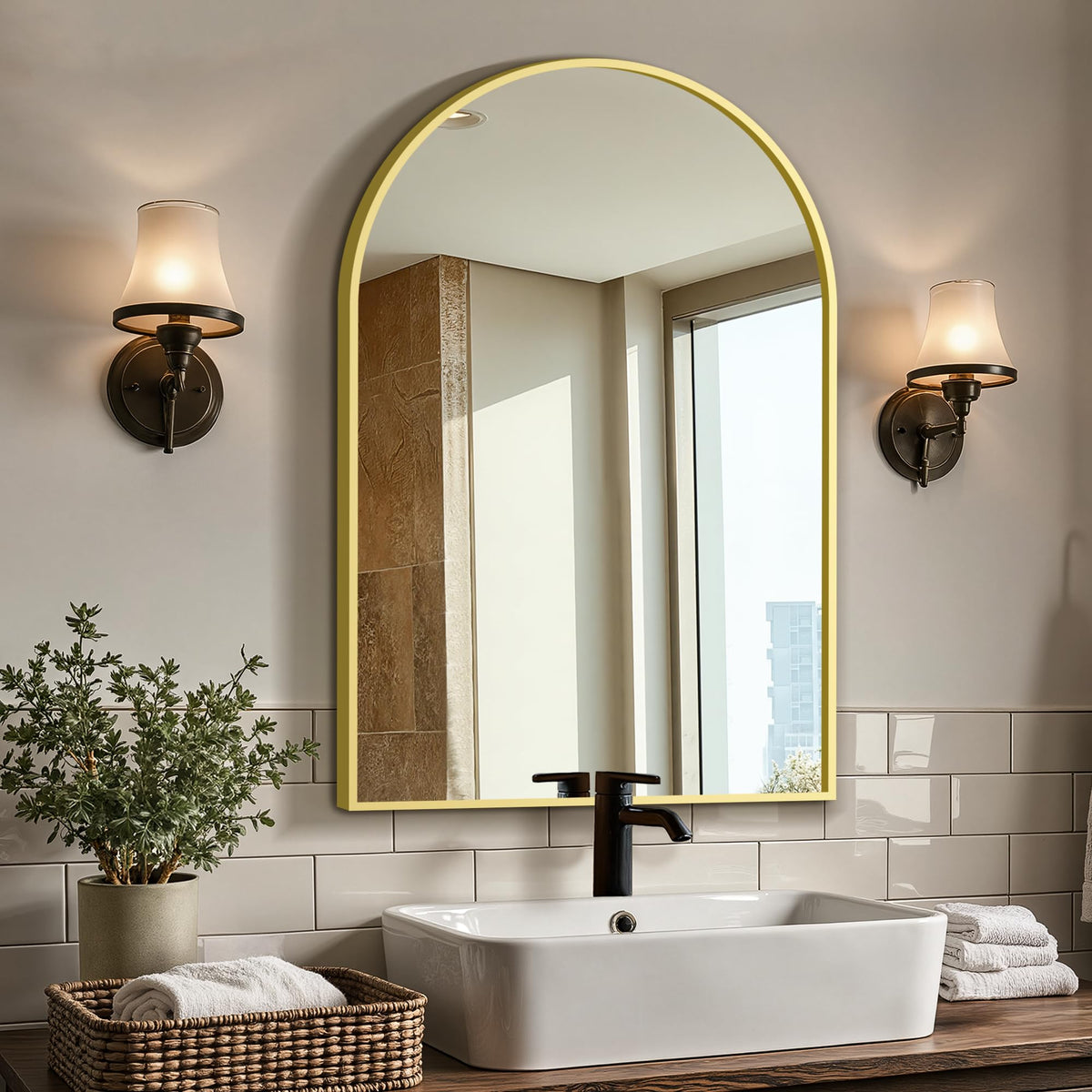 Arched Bathroom Vanity Mirror for Over Sink, 2 Pack 30”x20”, Black