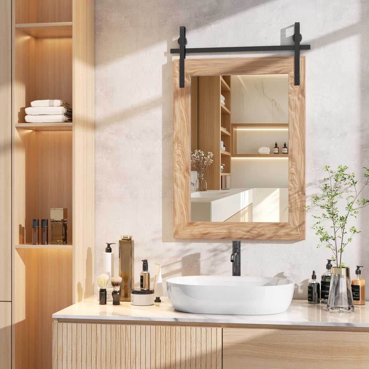 Hasipu Farmhouse Bathroom Mirror, 40"x26" Rustic Wood Framed Wall Mounted Mirror, Black Vintage Vanity Mirror Barn Door Style Decrative Mirrors
