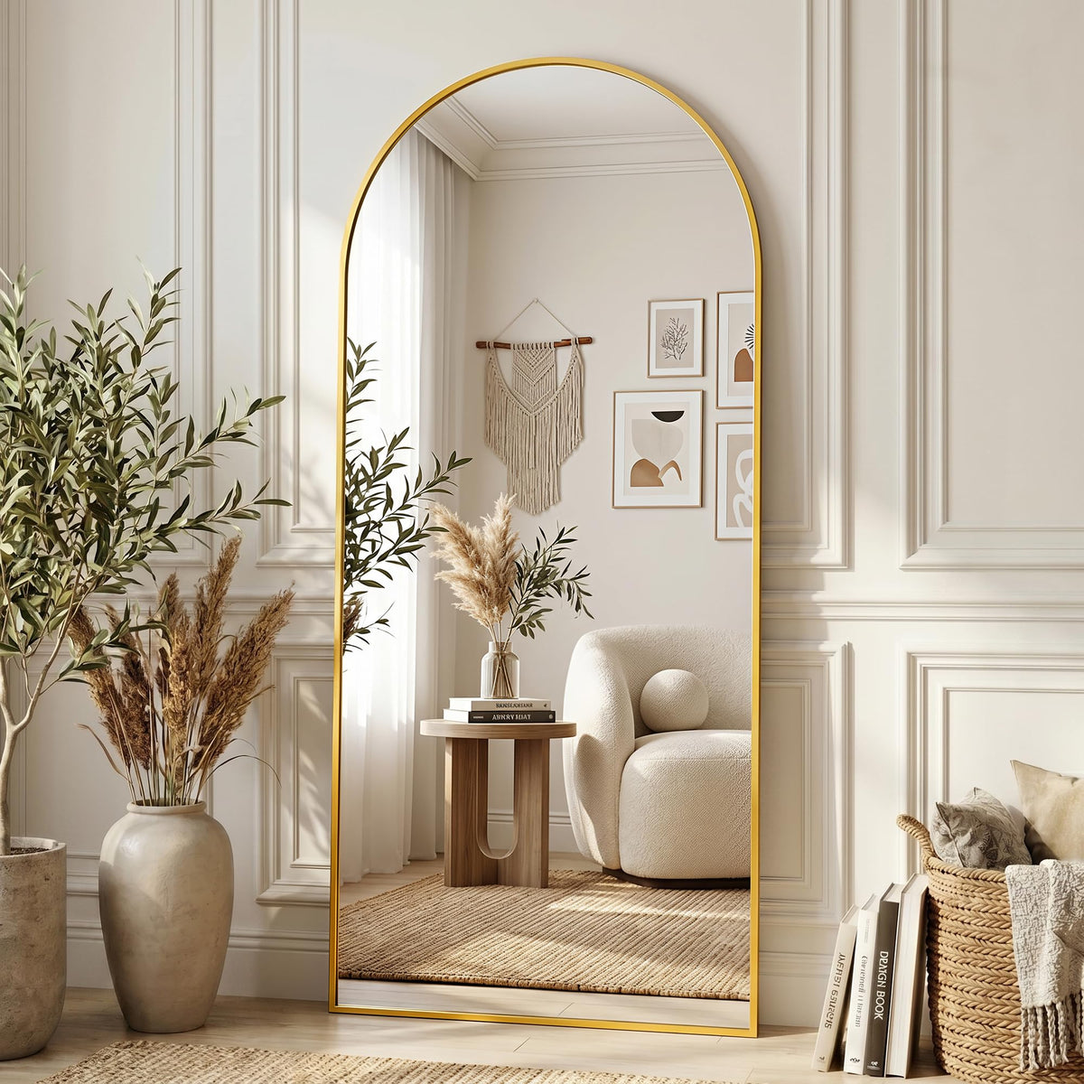 Full Length Mirror, 76"x34" Arched Floor Mirror, Gold