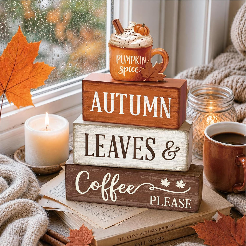 4 Pcs Fall Tiered Tray Decor, Wooden Fall Decorations for Home