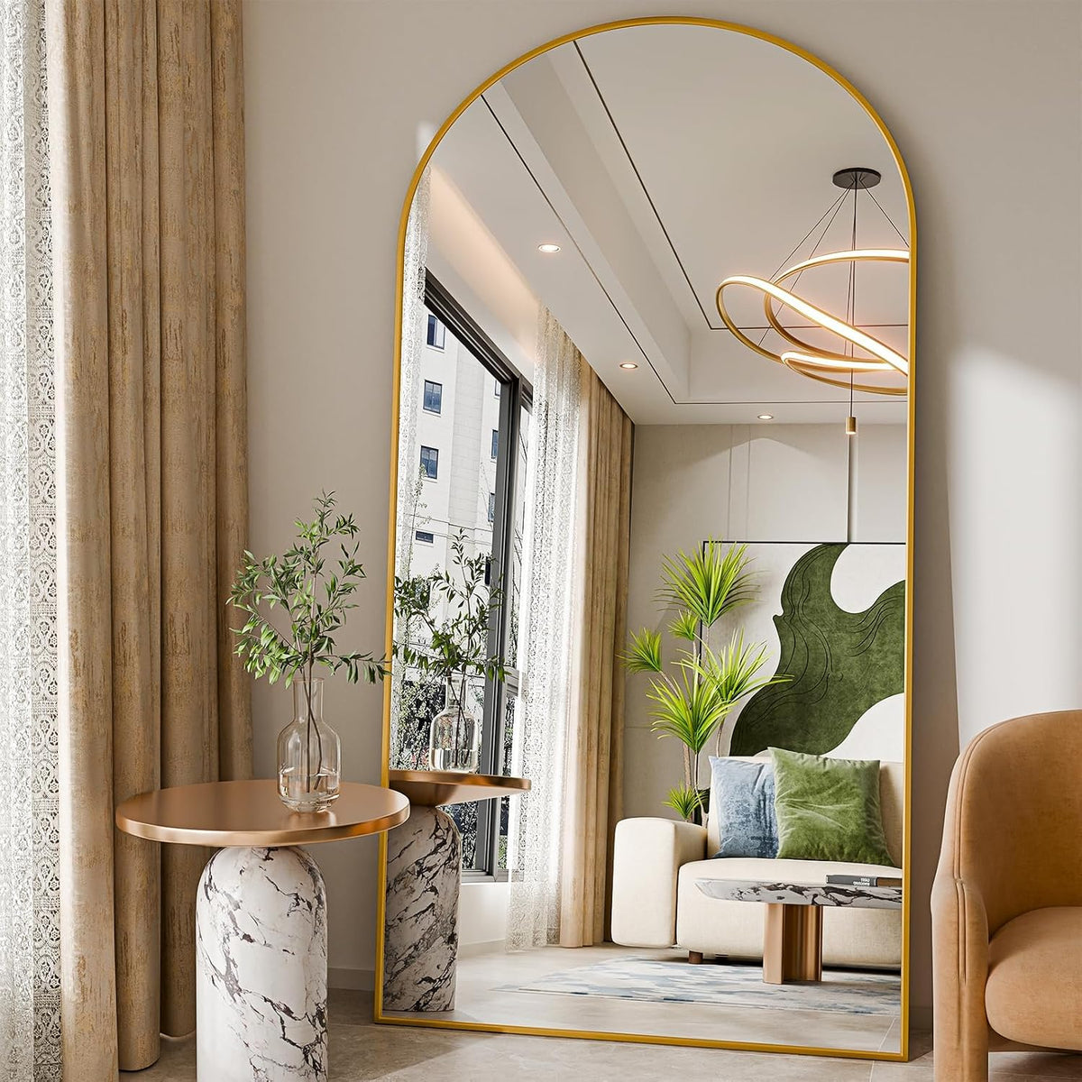 81"×41" Floor Mirror Full Length Arched Full Length Mirror Gold