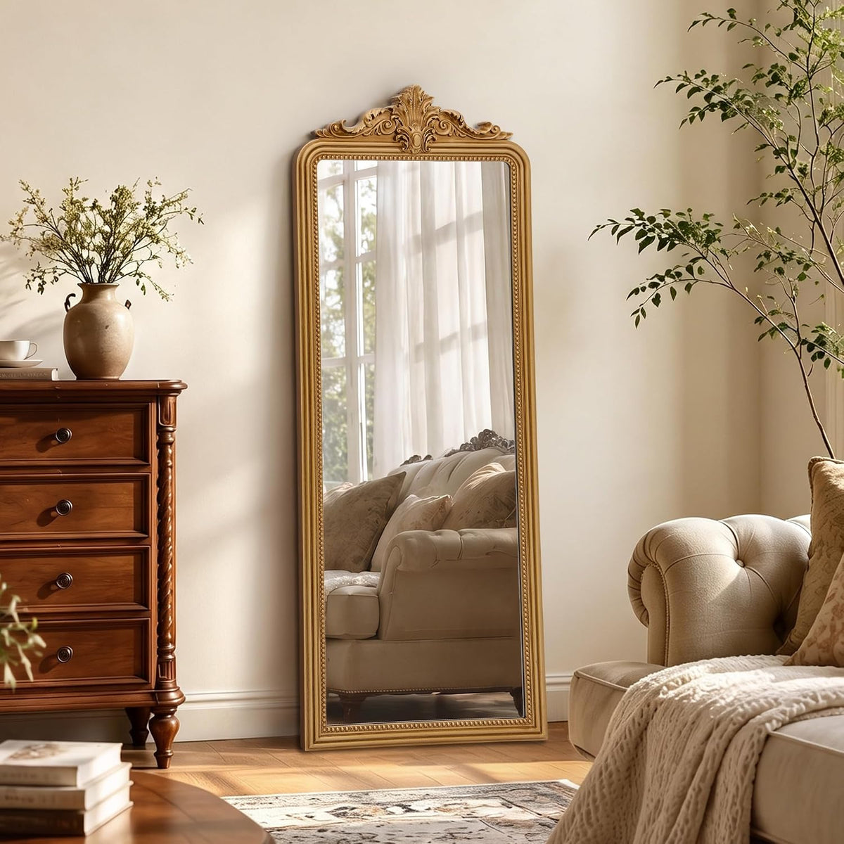 Besdomus Vintage Full Length Mirror: 21"x55" Gold Standing Arched Mirrors