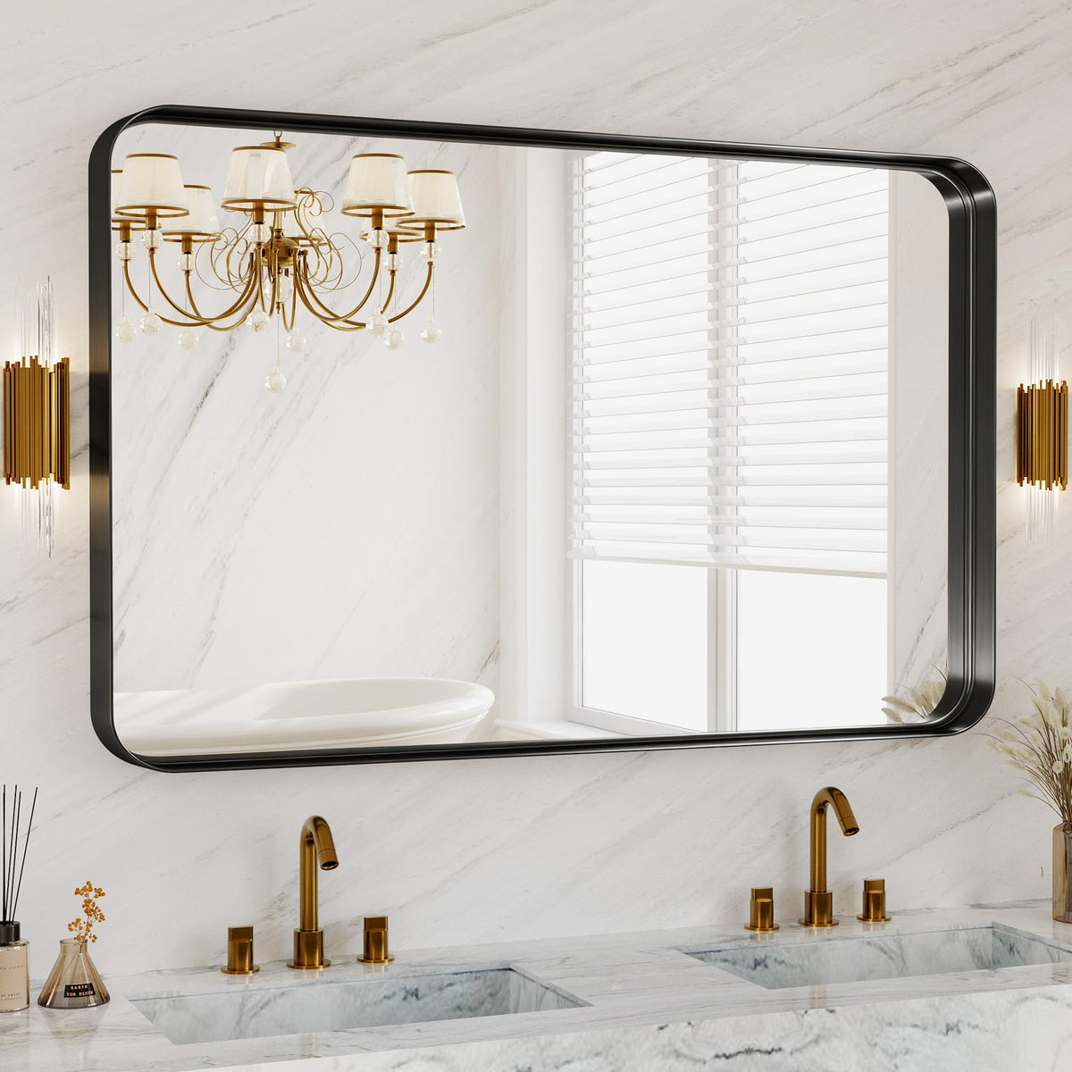 30x36 Inch Black Metal Framed Bathroom Mirror for Wall, HD Tempered Glass