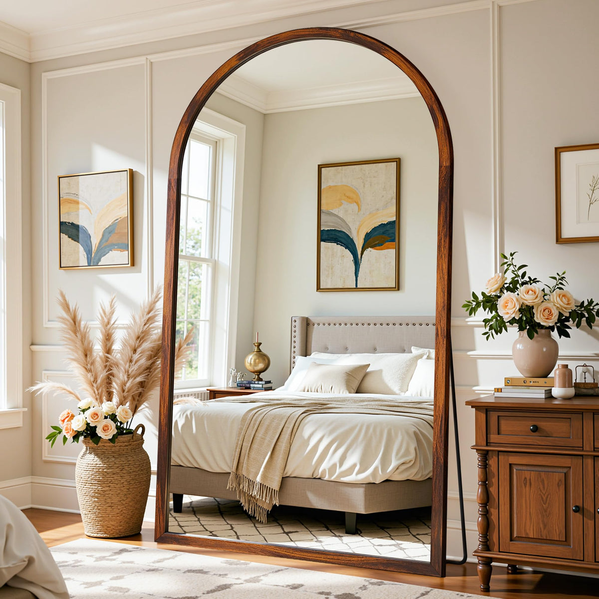 Antok Full Length Mirror 76"×41" Floor Mirror Standing Tall Mirror, Arched Stand up Large Wall Mirrors, Freestanding Full Body Mirrors for Bedroom Living Room Wood Vintage Style Nature