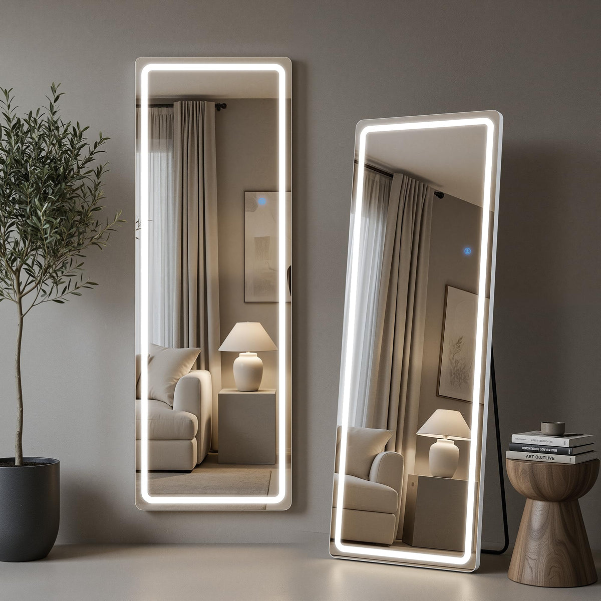 71"x32" Full Length Mirror with LED Lights, Dimmable Lighted Floor Mirror with 3 Color Lighting & Touch Control, Standing or Wall Mounted Full Body Mirror for Bedroom Dressing Room, White