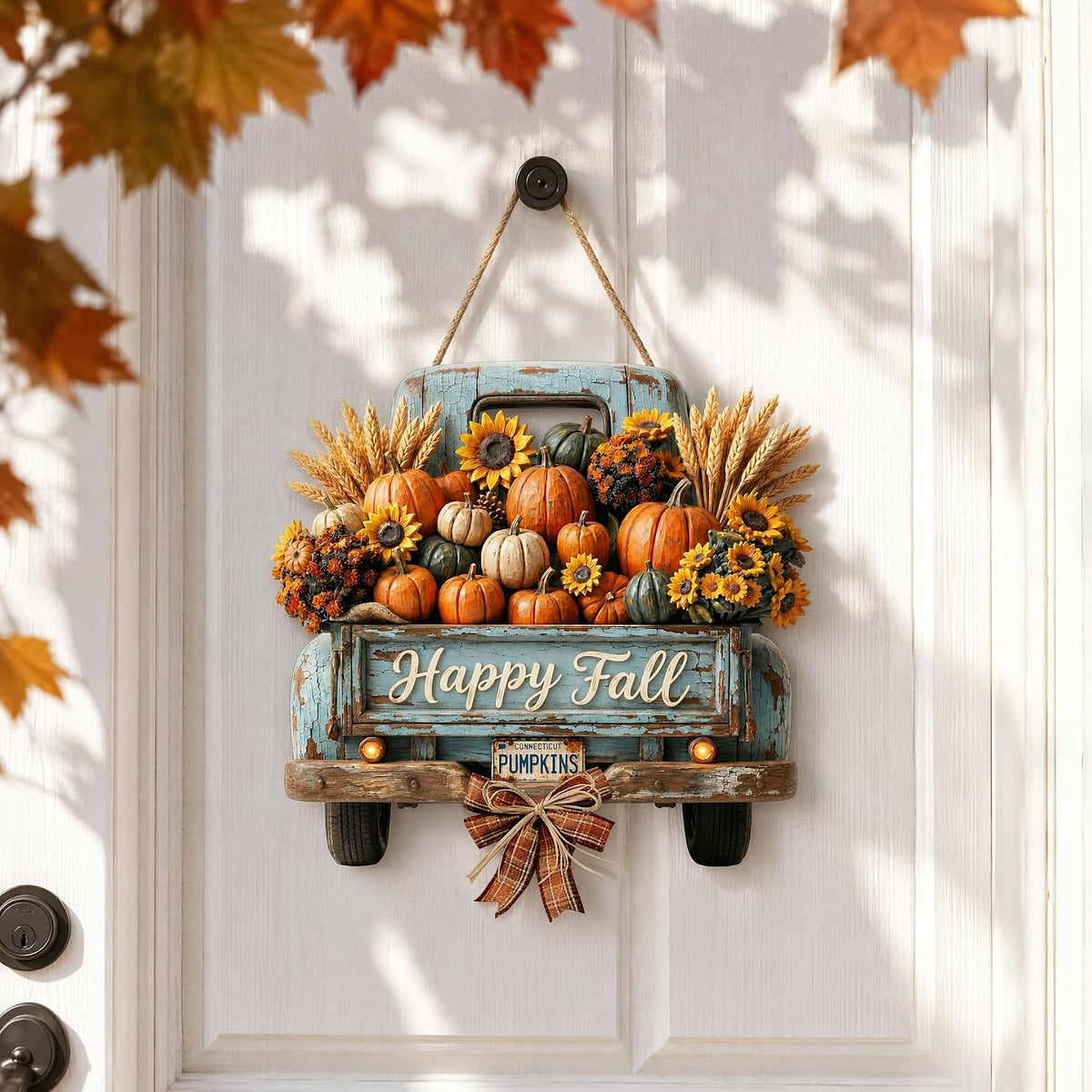 Fall Decorations for Home Fall Decor Truck Door Sign for Front Door Farmhouse Wooden Fall Truck Door Hanger Welcome Hanging Sign for Autumn Harvest Thanksgiving Outdoor Indoor Wall Home Decor