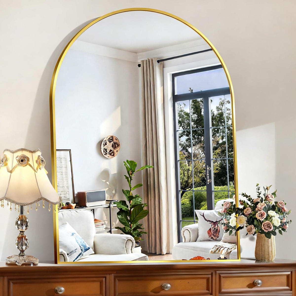 CIRCUMI Arched Wall Mirror, 36"x48" Black Arched Mirror for Bathroom