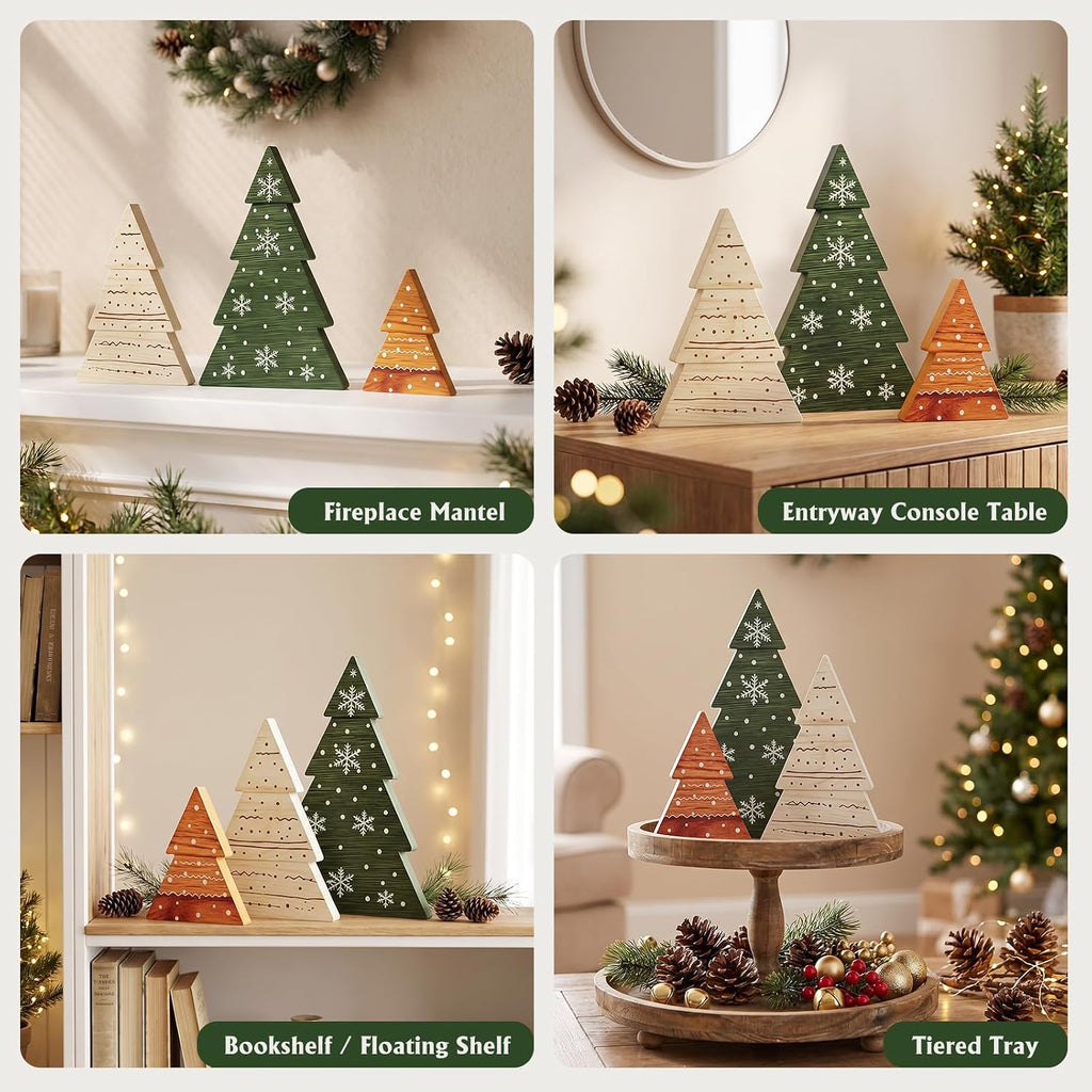KLYRO Christmas Decor, 3Pcs Wooden Tabletop Christmas Tree Decorations Sign