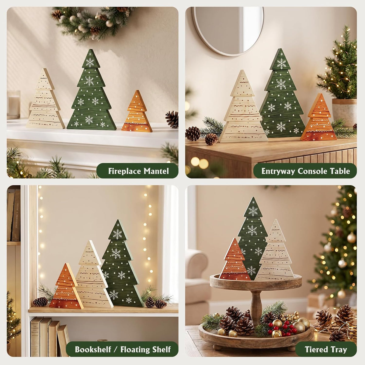 KLYRO Christmas Decor, 3Pcs Wooden Tabletop Christmas Tree Decorations Sign
