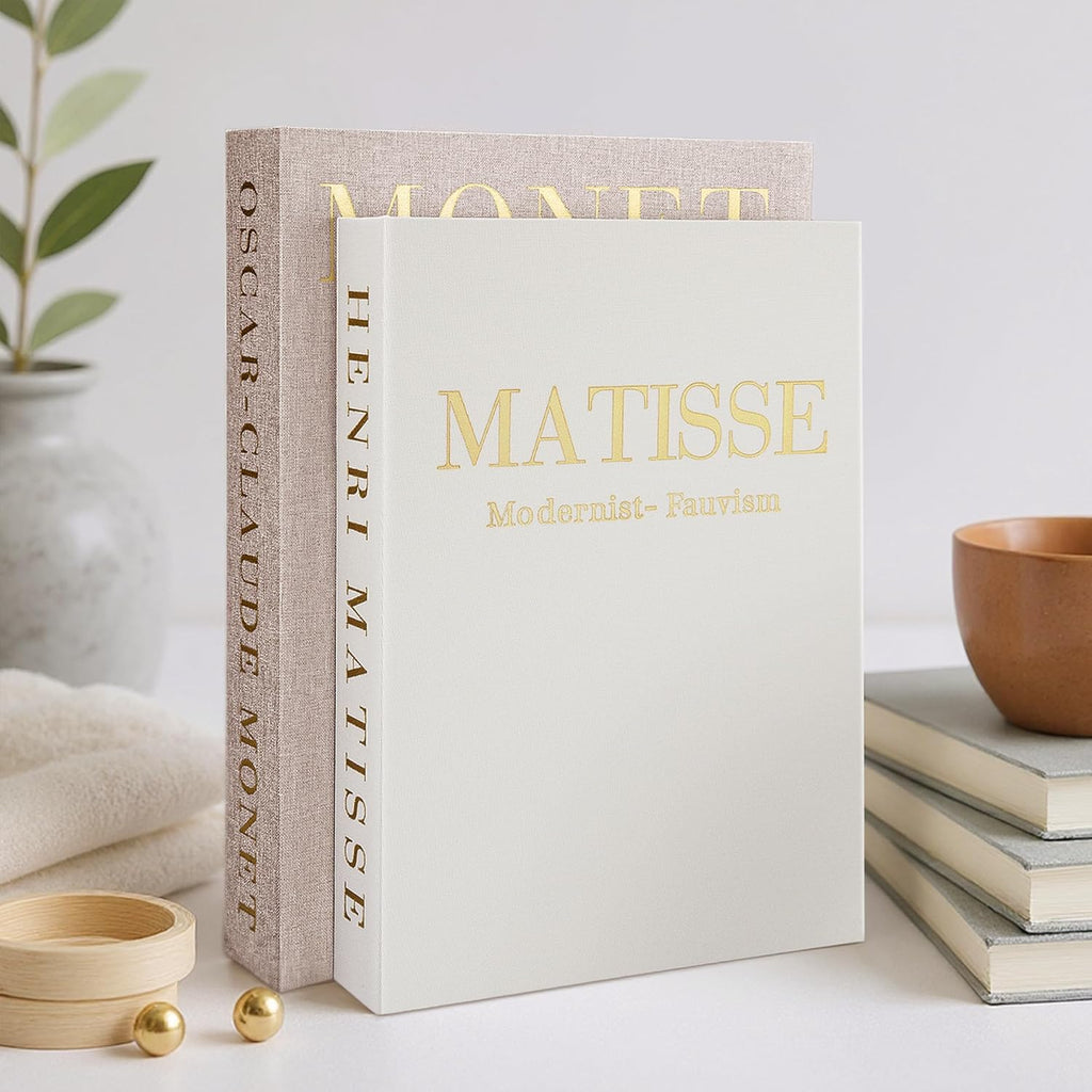 Decorative Books Set of 2, Linen Faux Coffee Table Books
