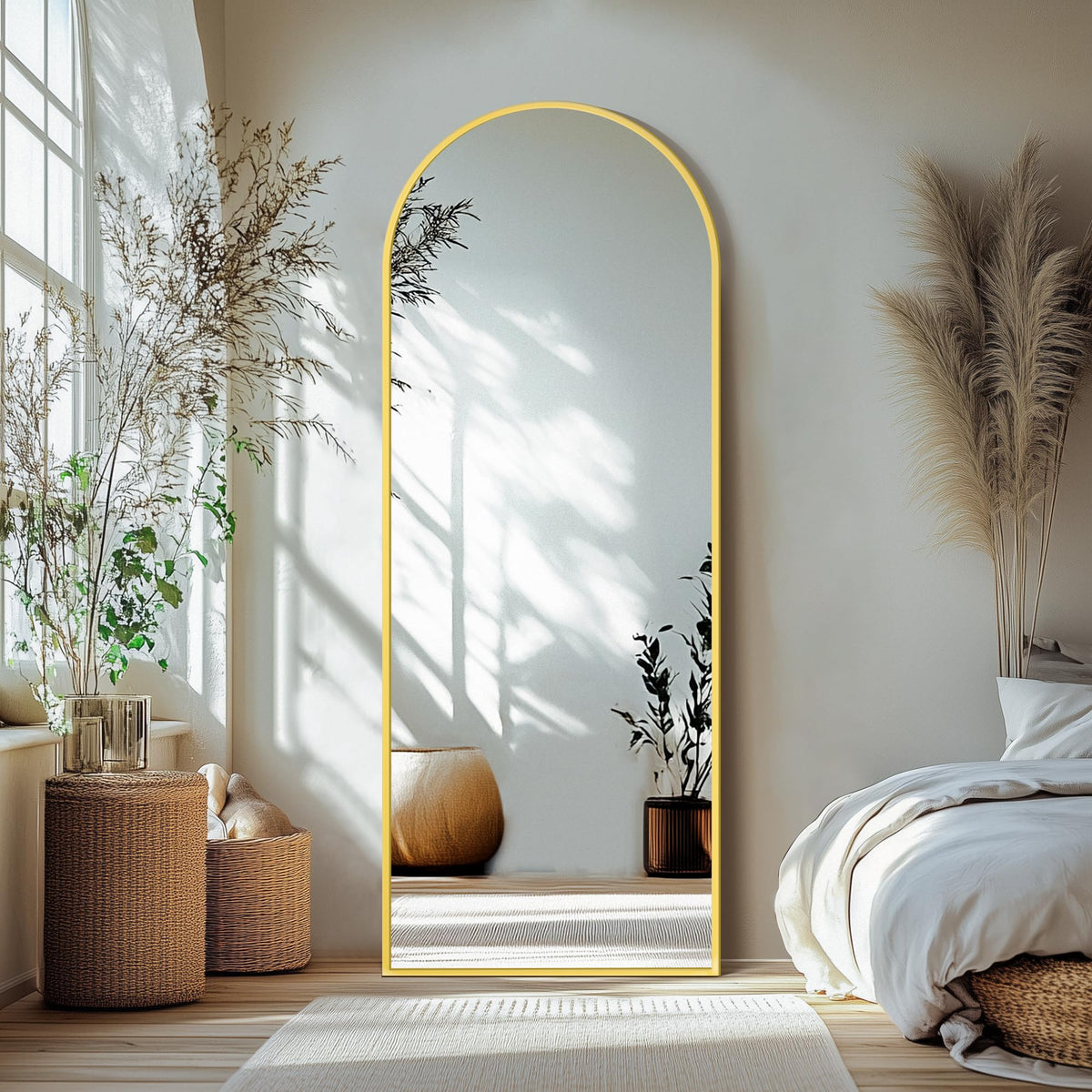 Delma Arched Full Length Mirror with Stand, 75x35 Black Floor Mirror