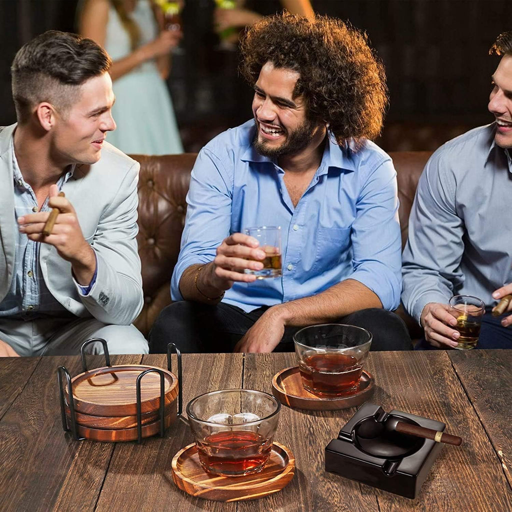 6Pcs Wooden Coasters for Drink-Acacia Wood Drink Coasters Set with Holder