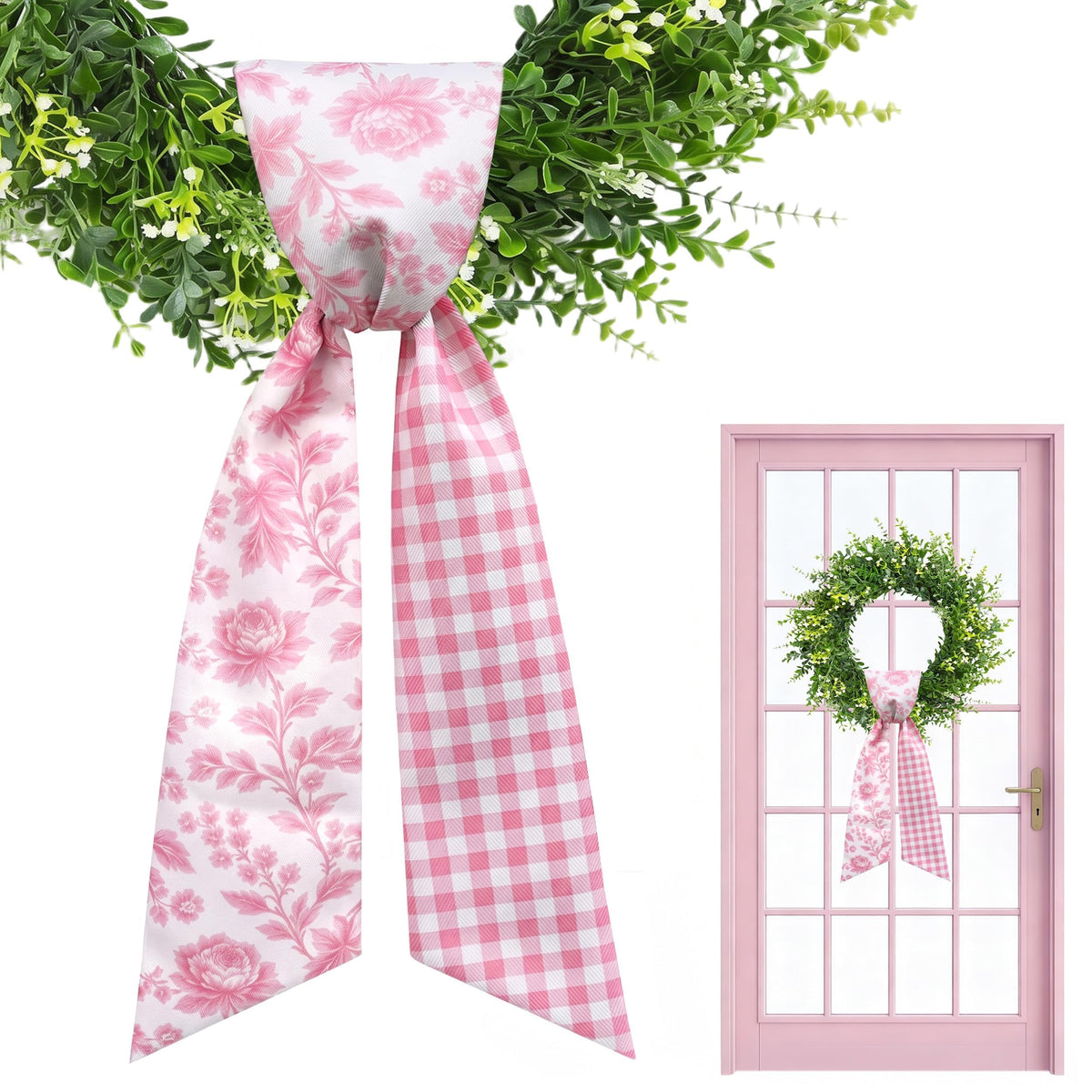 2 Pcs White Wreath Sash for Front Door, Embroidery Blank Wreath Sashes, Textured Twill Finish Sash Ribbon Accessories for Flower Bouquet Garland Yard Doorway Wedding Xmas, 4.9 x 57 Inches