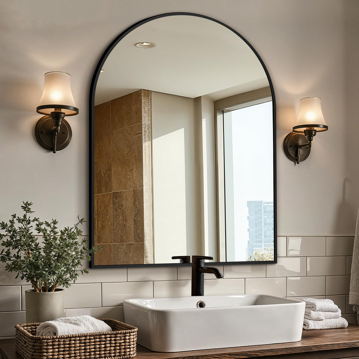 Arched Bathroom Vanity Mirror for Over Sink, 2 Pack 30”x20”, Black