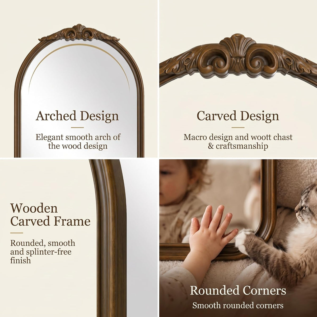 Arched Mirror Full Length 71 X 30 Wood Nature Walnut Light Brown
