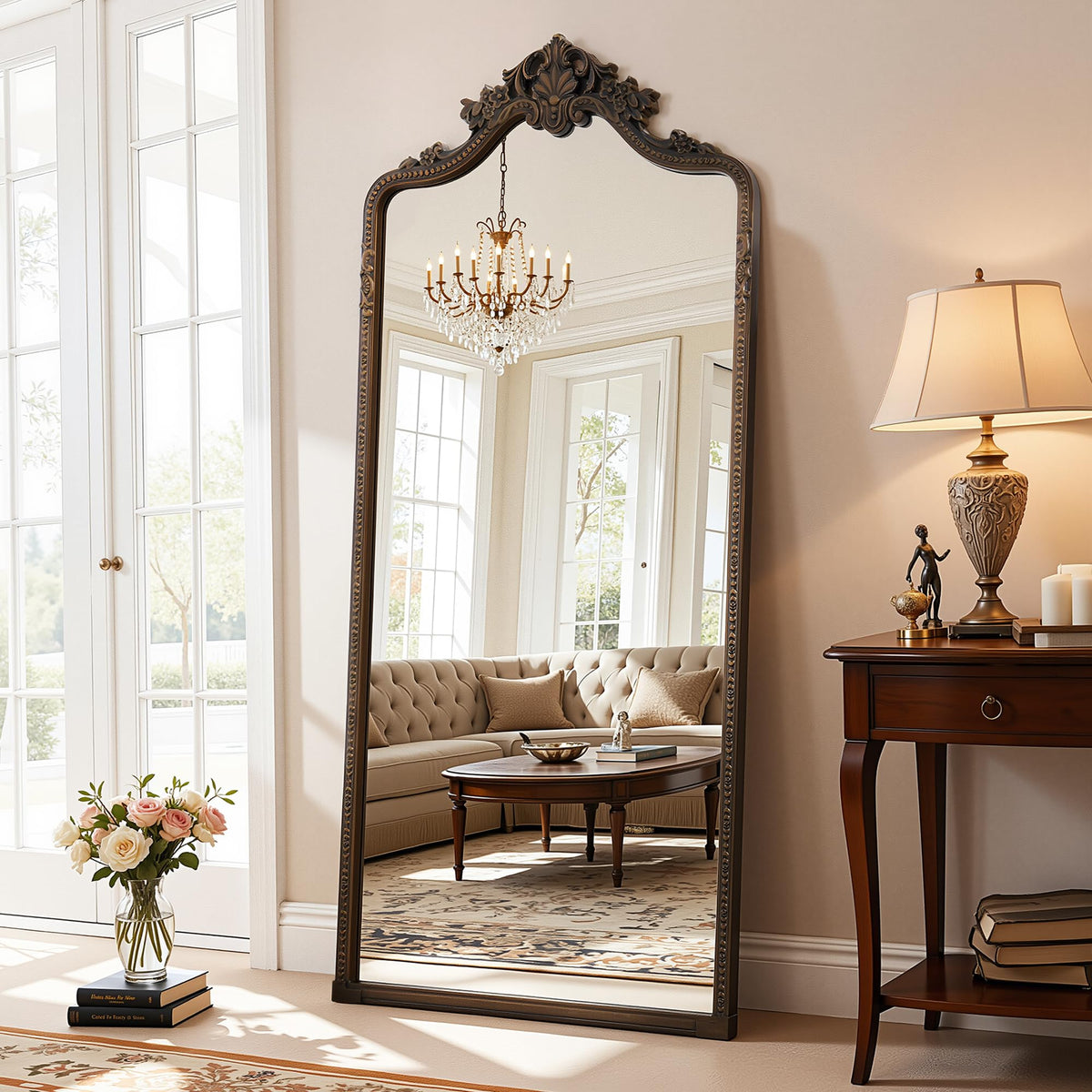 Antok 70"x28" Retro Full Length Mirror, Ornate Carved Floor Body Mirror