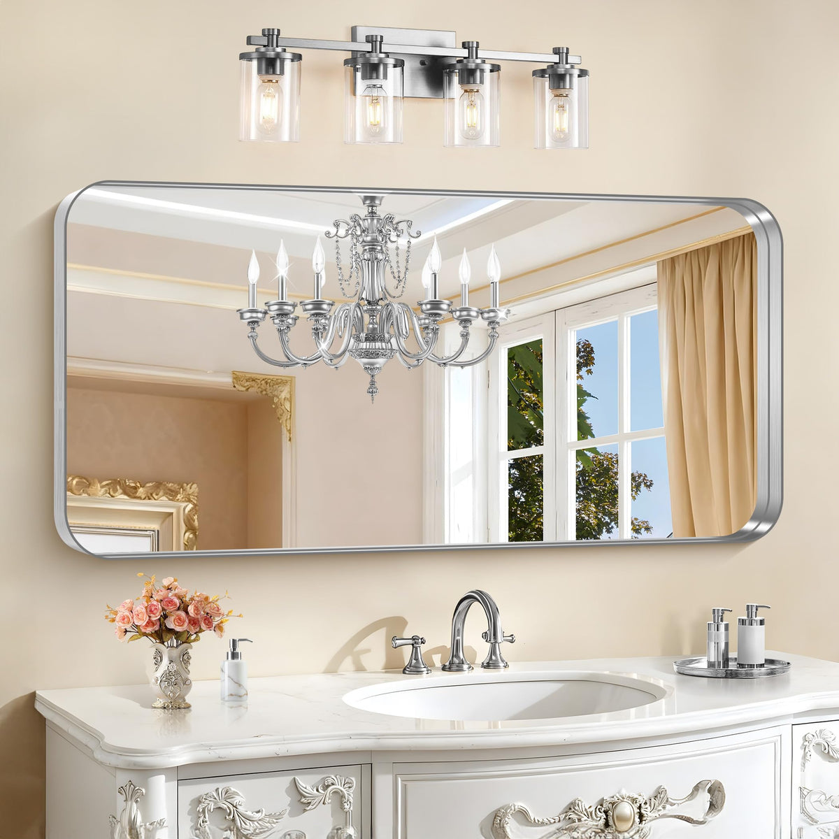 CIRCUMI Arched Wall Mirror, 36"x48" Black Arched Mirror for Bathroom