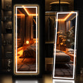 Hasipu Full Length Mirror with Lights, 67" x 20" LED Lighted Floor Standing, Full Body Dressing Hanging Mounted Mirror, Tempered Glass, Square White
