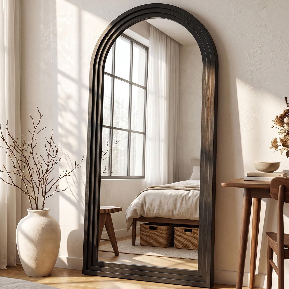 71"x32" Full Length Mirror, Large Wood Floor Mirror, Brown