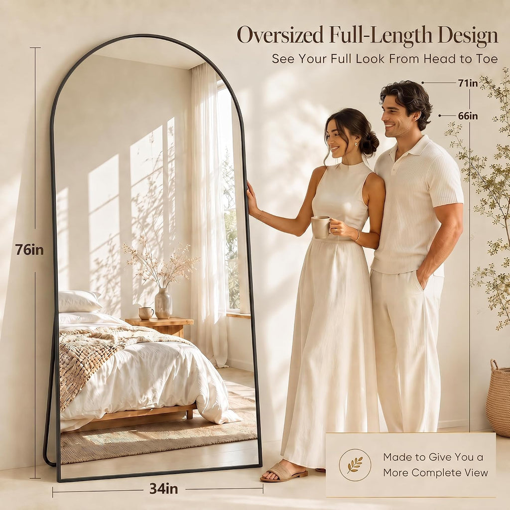 76"x34" Arched Full Length Mirror, Large Floor Mirror, Black