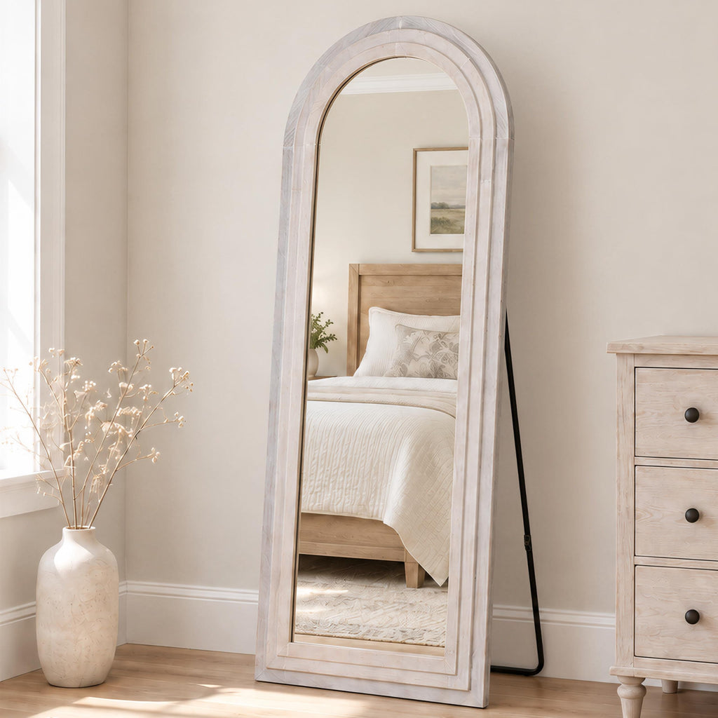 PERFNIQUE Wood Arched Full Length Mirror with Stand, 71x32 Floor Mirror
