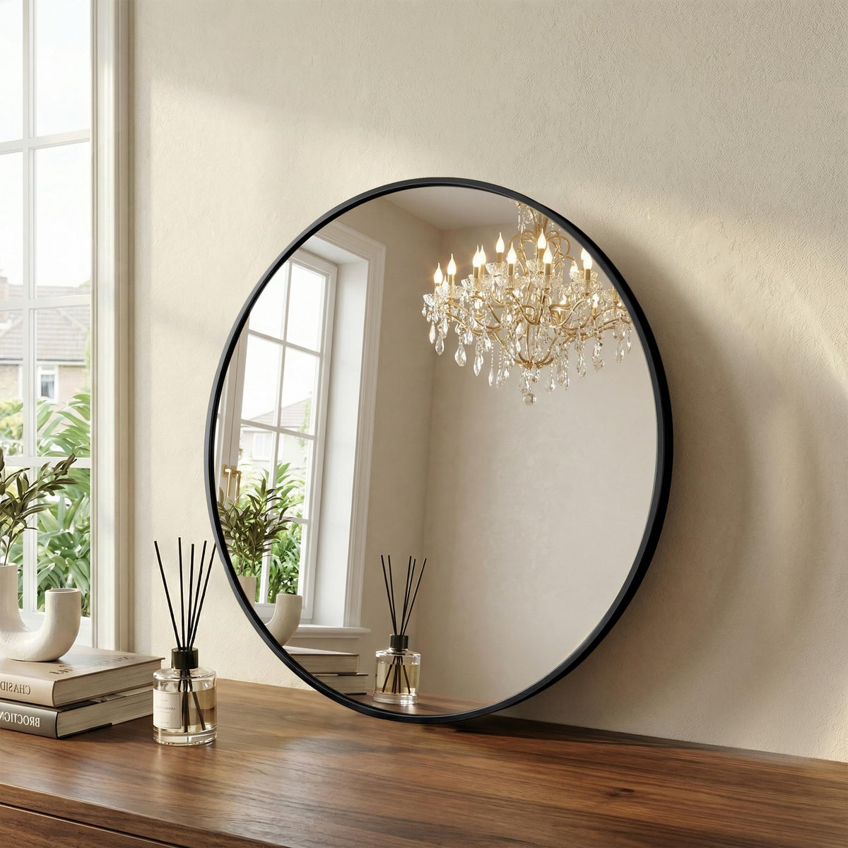 20 Inch Black Round Bathroom Wall Mirror, Round Mirrors for Wall Decor, Circle Mirror for with HD Shatter-Proof Glass for Entryway, Living Room, Bedroom, Dressing Room, Home Decor
