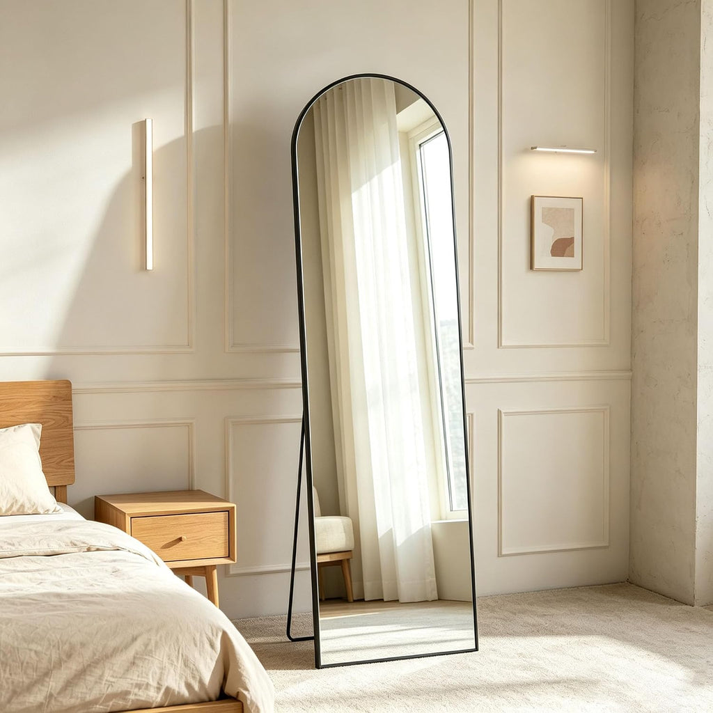 Sweetcrispy 56"x16" Arched Full Length Mirror, Full Body Mirror, Black