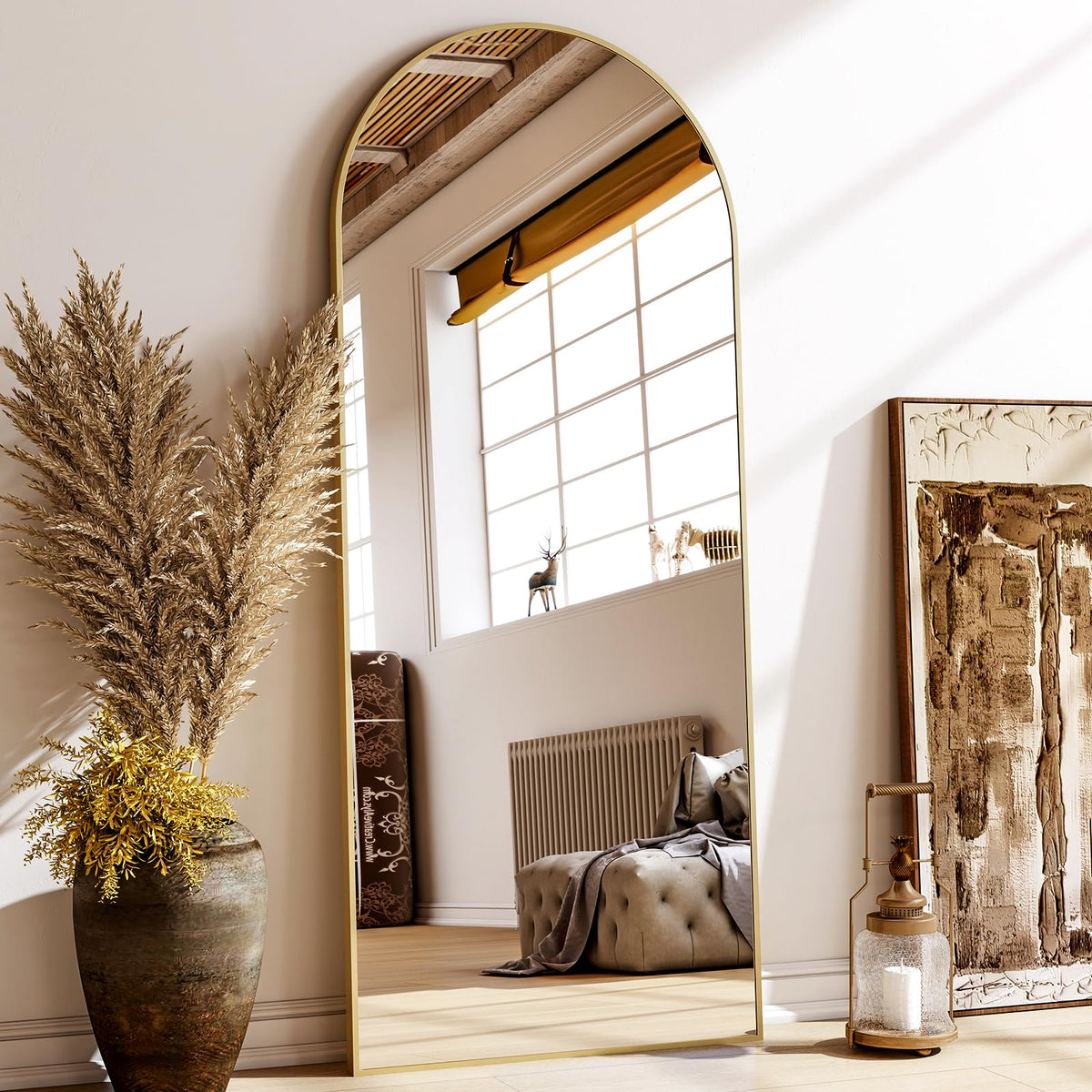 XRAMFY 24x68 Black Arched Full Length Mirror Floor Mirror with Metal Frame