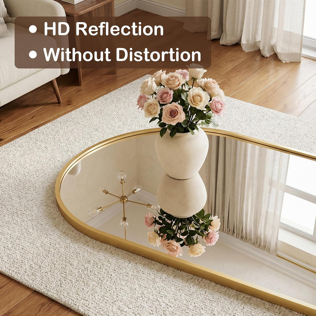 Antok 58" x 20" Arched Full Length Floor Mirror, Aluminum Frame, Black
