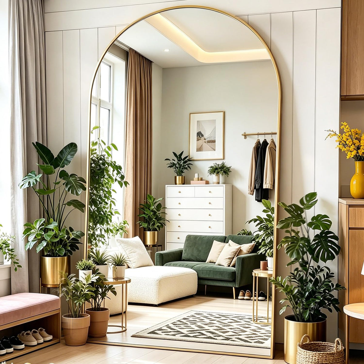 DMWOODFL 81"x41" Arched Full Length Mirror - Extra Large Floor Standing/Wall Mounted Mirror with Stand, Shatter-Resistant Gold Aluminum Frame for Bedroom, Living Room & Dressing Area