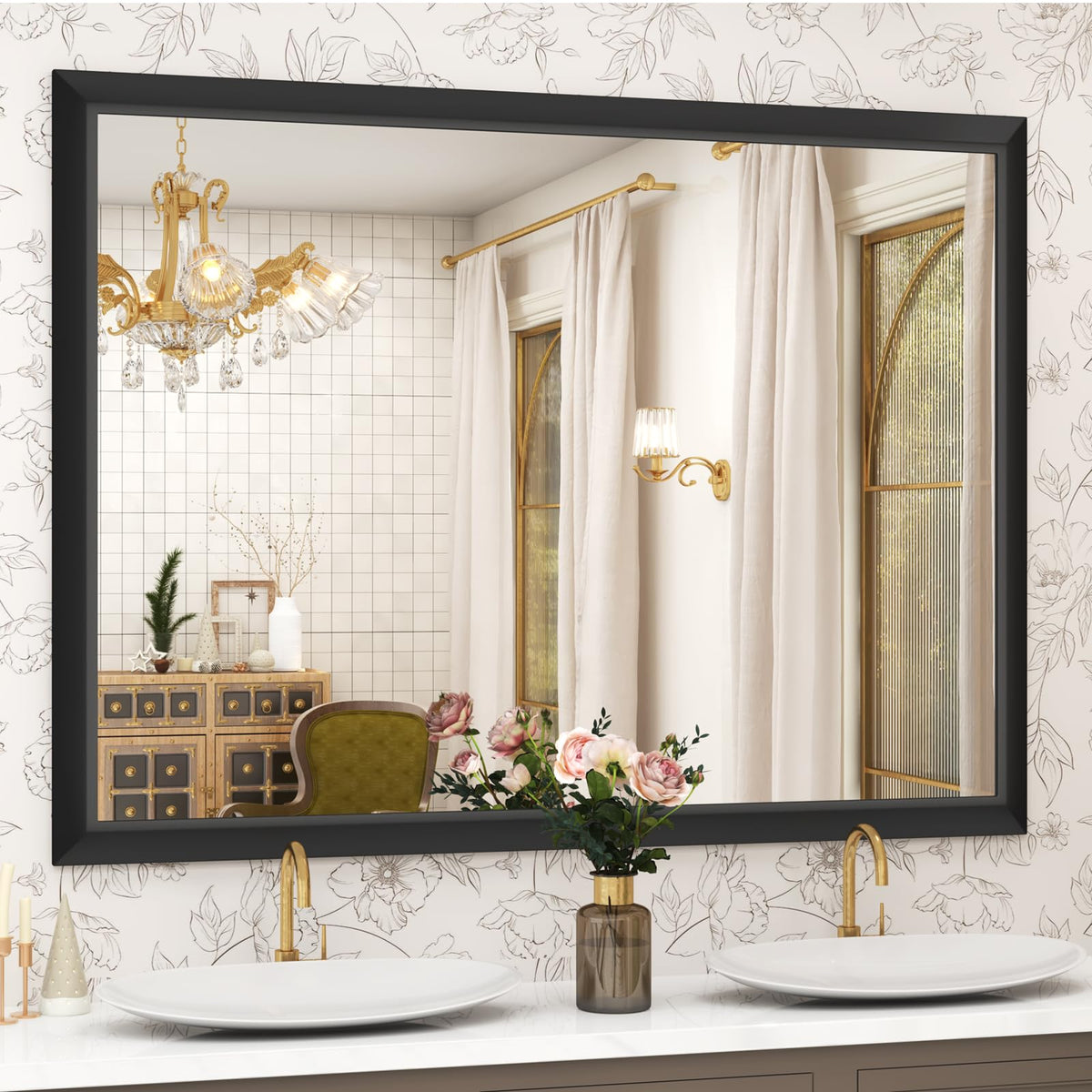 SMIROR 24x36 Matte Black Bathroom Vanity Mirror for Over Sink