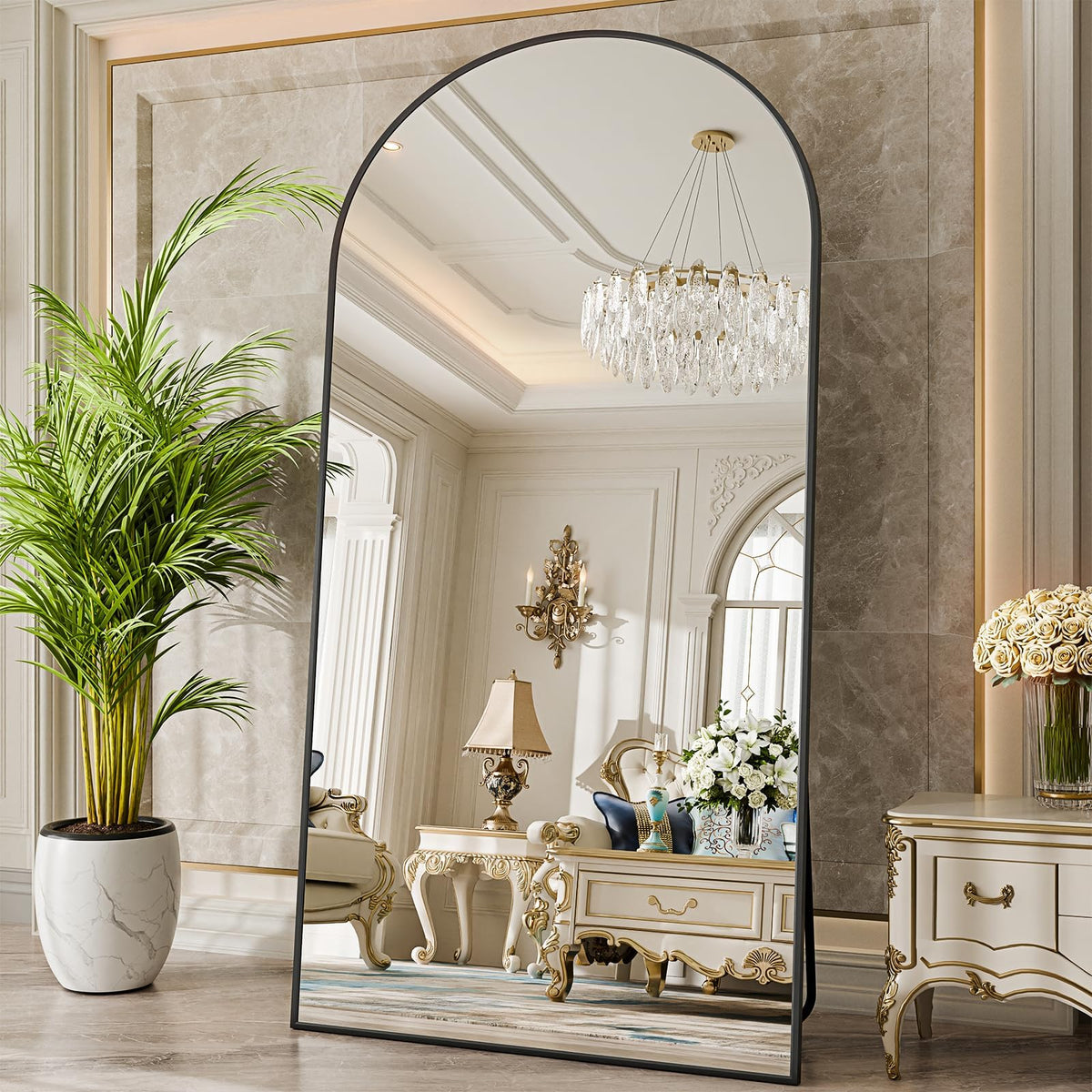 81"×41" Floor Mirror Full Length Arched Full Length Mirror Gold