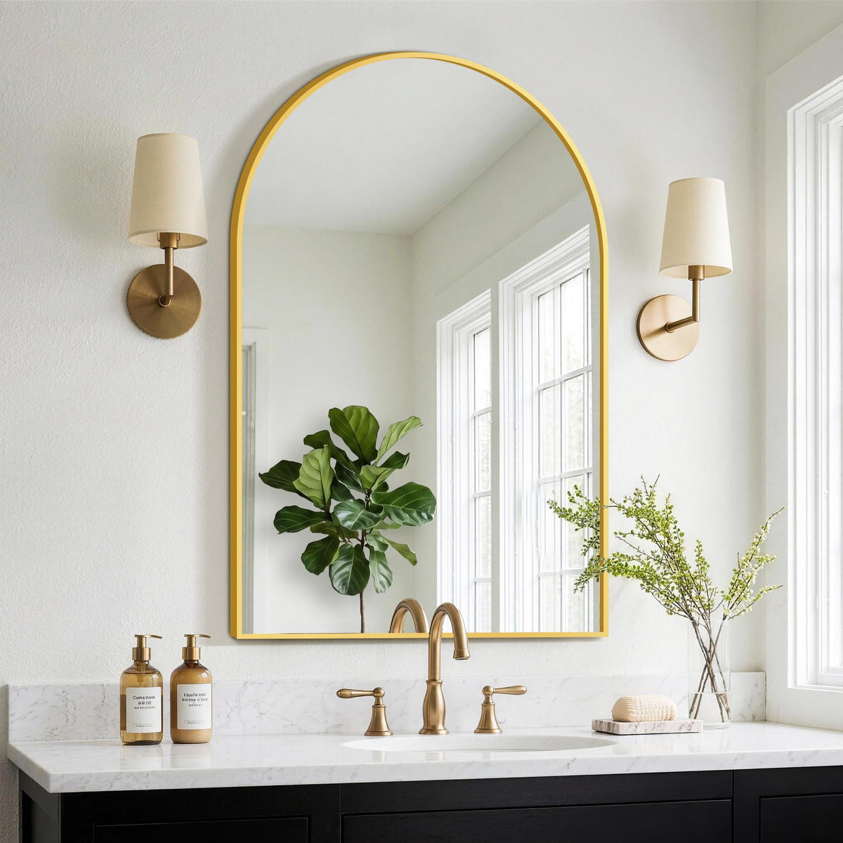 FGU Arched Bathroom Mirror for Over Sink 2 Pack 38"x26" Black Vanity Mirror