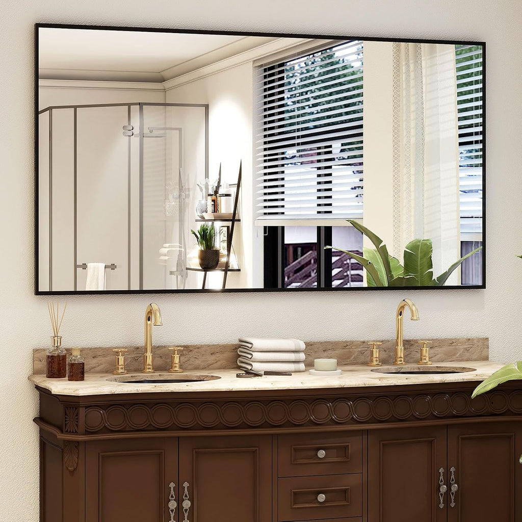 Easly 34"x76" Full Length Mirror with Stand, Large Rectangular Floor Mirror for Bedroom, Living Room or Closet, Wall-Mounted or Freestanding, Black Aluminum Alloy Frame