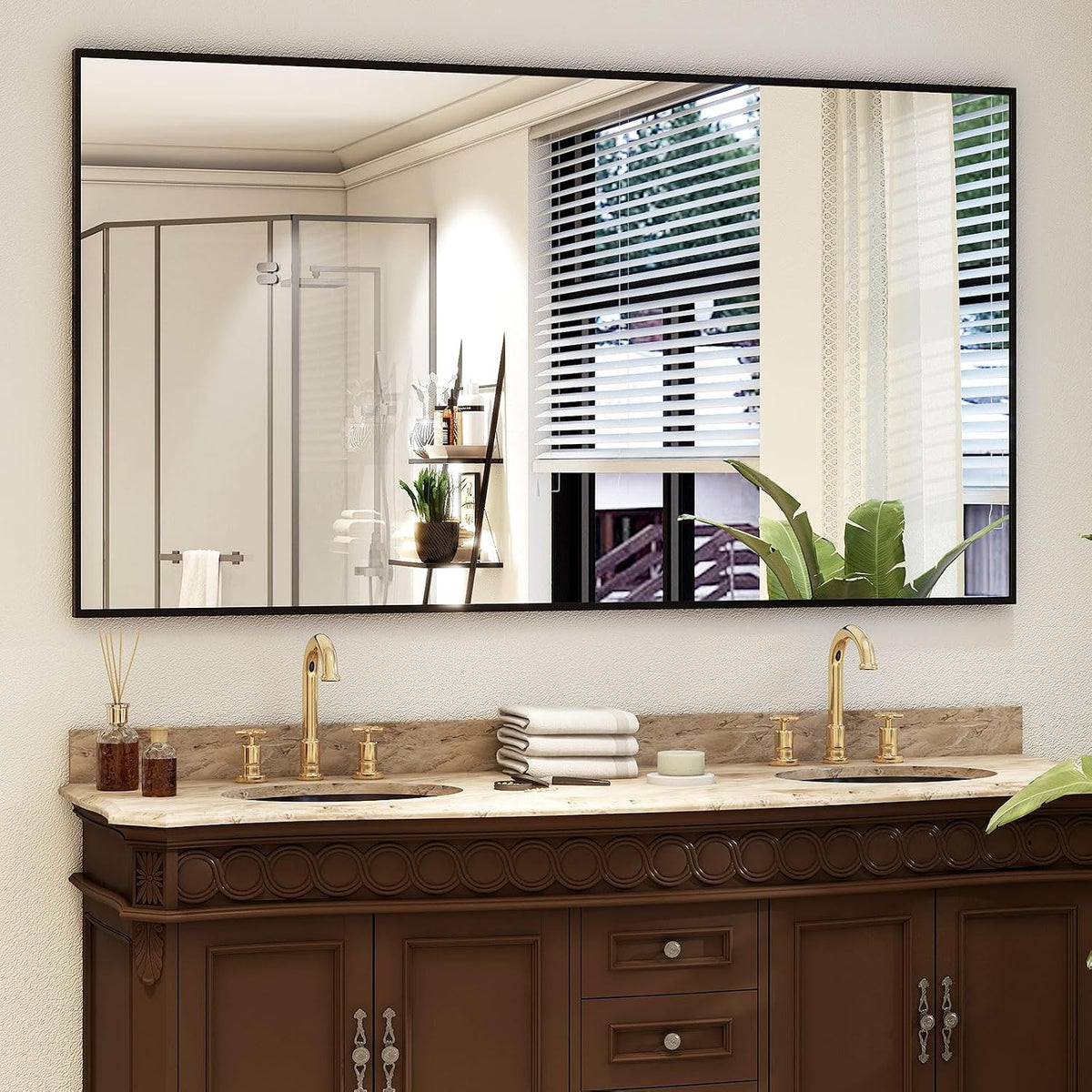Easly 34"x76" Full Length Mirror with Stand, Large Rectangular Floor Mirror for Bedroom, Living Room or Closet, Wall-Mounted or Freestanding, Black Aluminum Alloy Frame