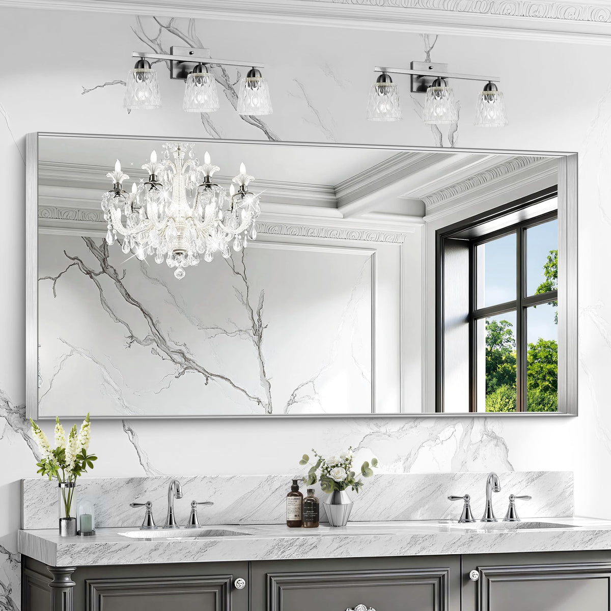 CIRCUMI Arched Wall Mirror, 36"x48" Black Arched Mirror for Bathroom