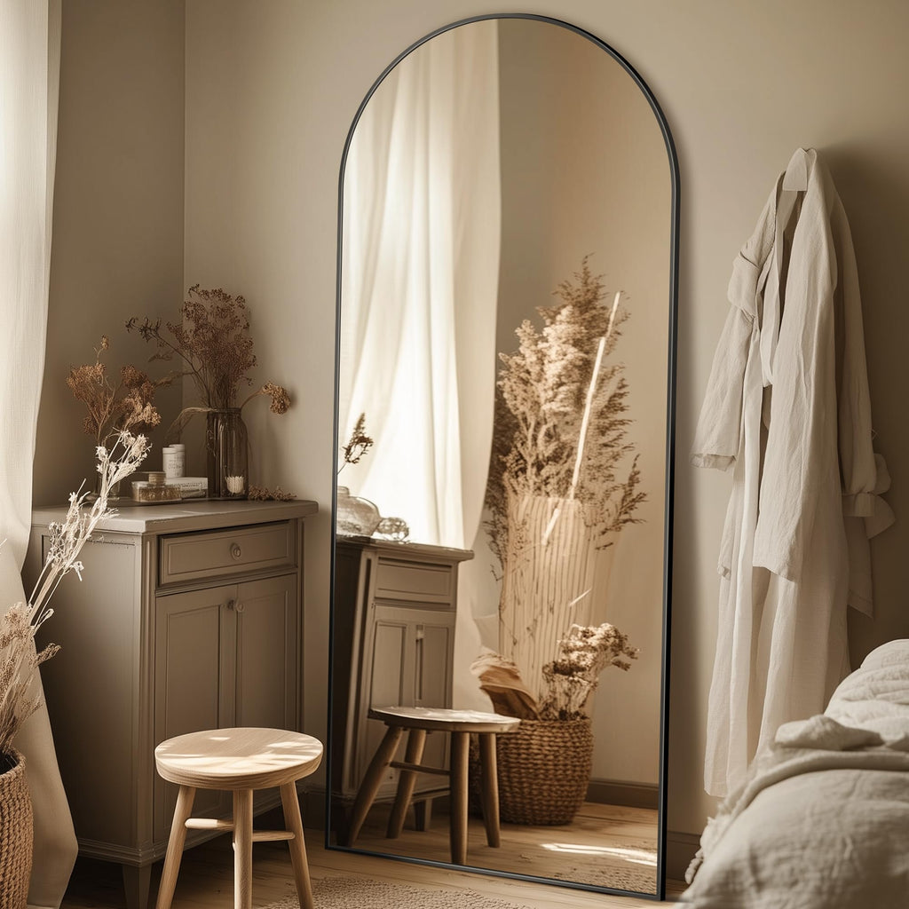 76"x34" Arched Full Length Mirror, Large Floor Mirror, Black