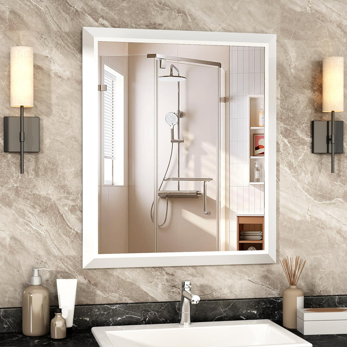 SMIROR 24x36 Matte Black Bathroom Vanity Mirror for Over Sink