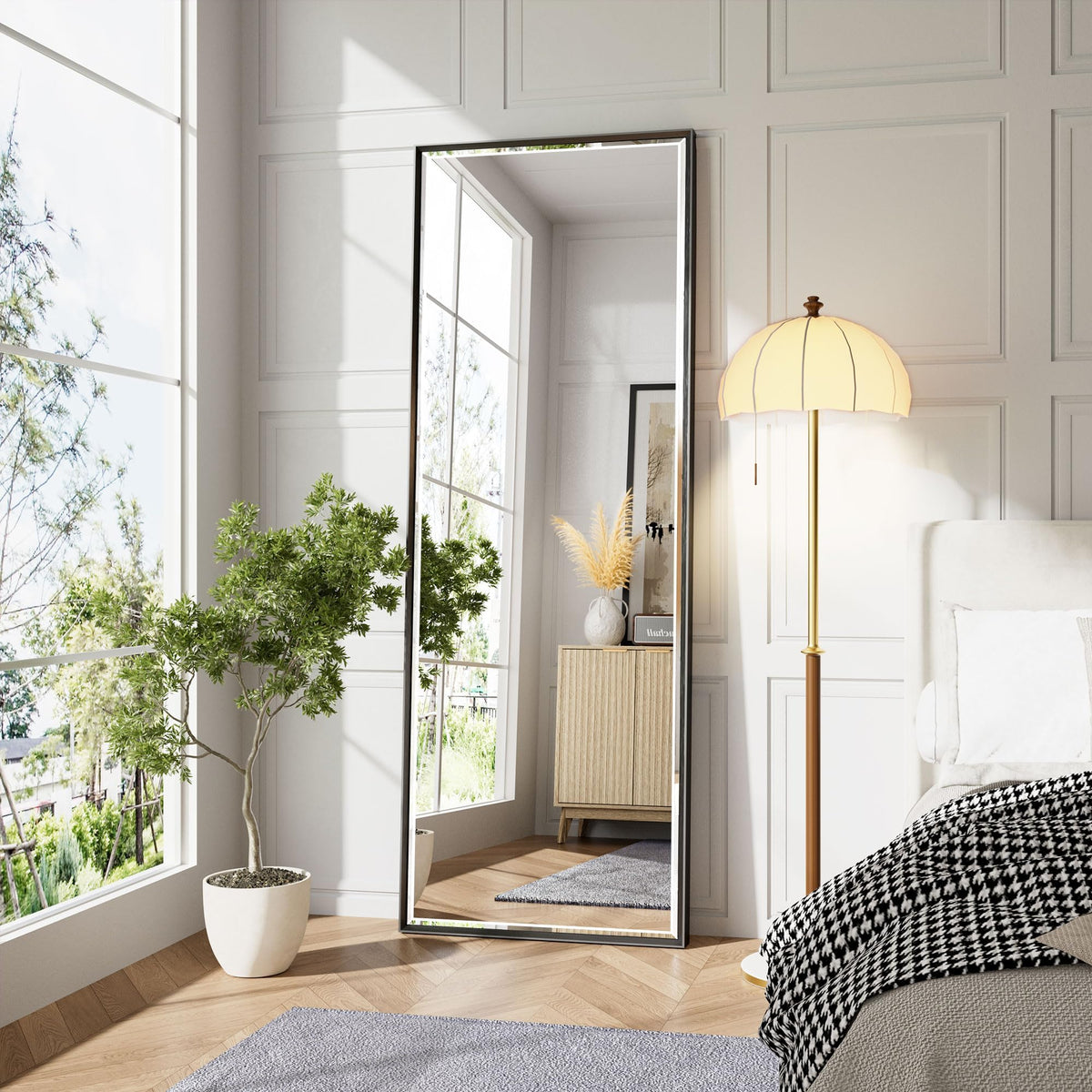 Brushed Nickel Bathroom Mirror, 24x32 Inch Beveled Framed Bathroom Mirror Anti-Rust, Brushed Nickel Metal Frame Bathroom Vanity Mirror for Wall, Vertical/Horizontal Wall-Mounted Mirrors