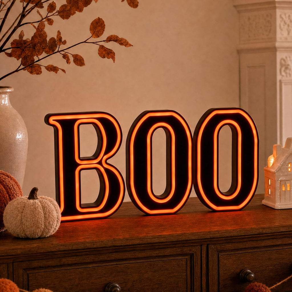 Halloween Decorations– BOO Light Up Sign for Halloween Decor Indoor
