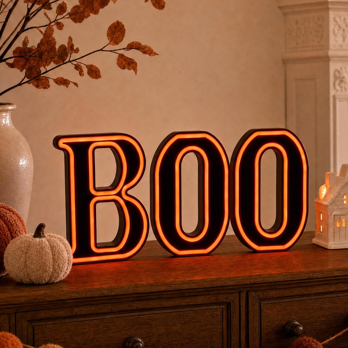 Halloween Decorations– BOO Light Up Sign for Halloween Decor Indoor