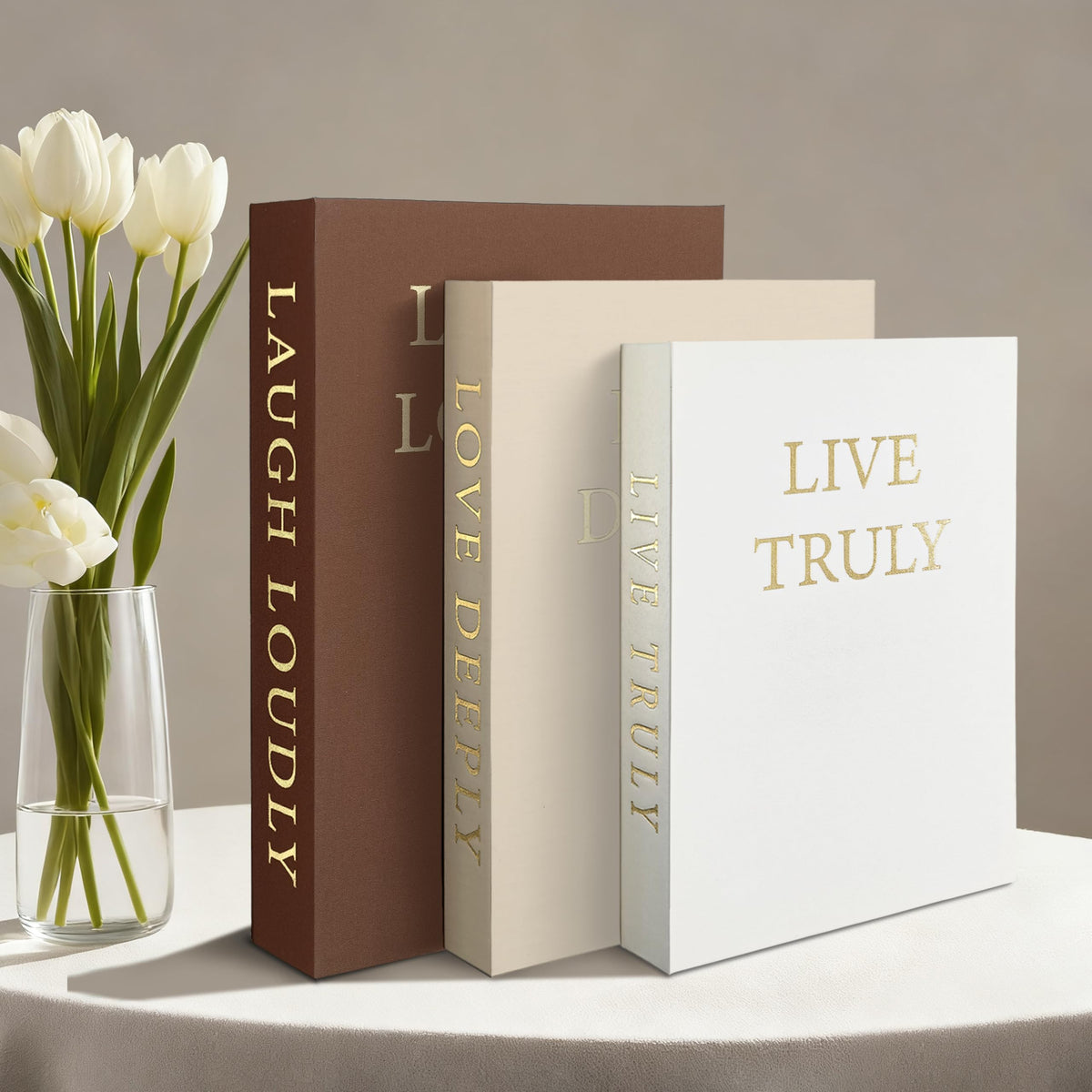Aesthetic Decorative Books, Set of 3 Linen Faux Books for Decoration