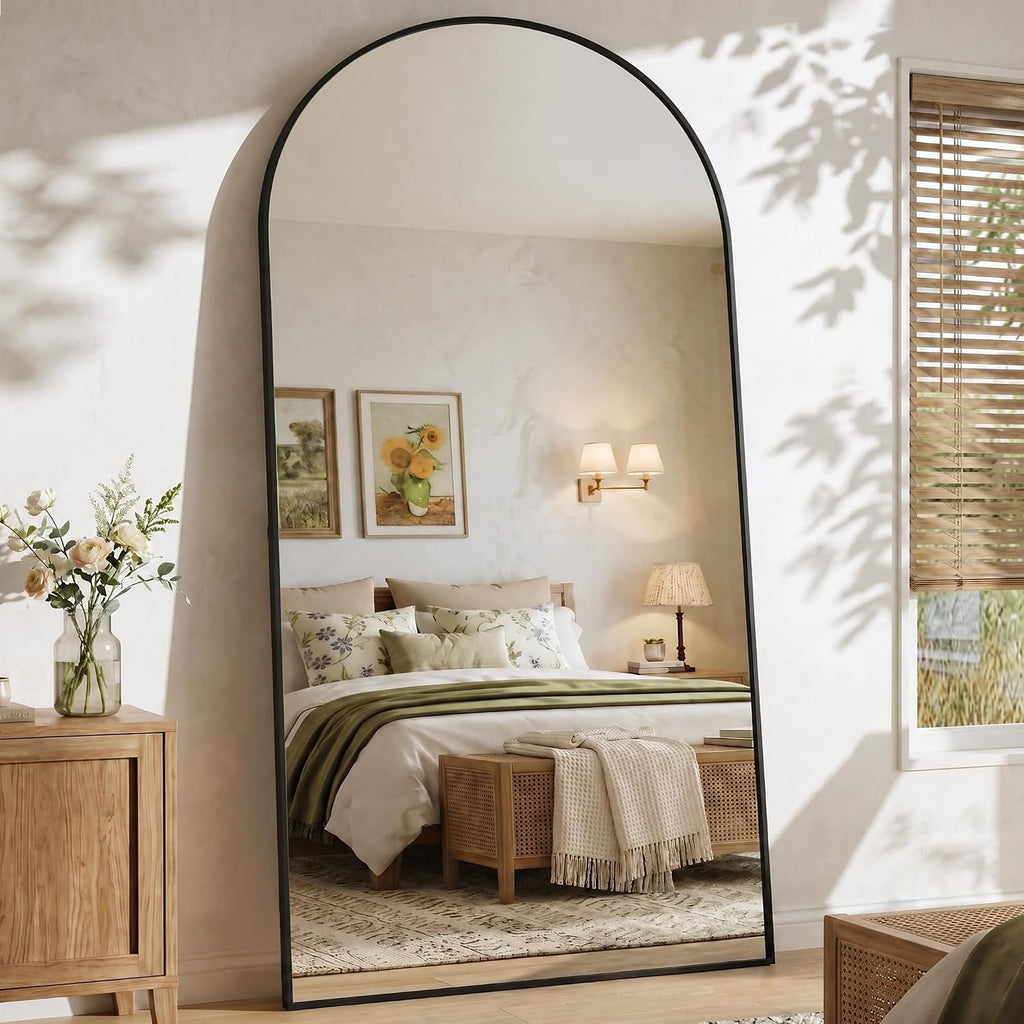 76"x34" Arched Full Length Mirror, Large Floor Mirror, Black