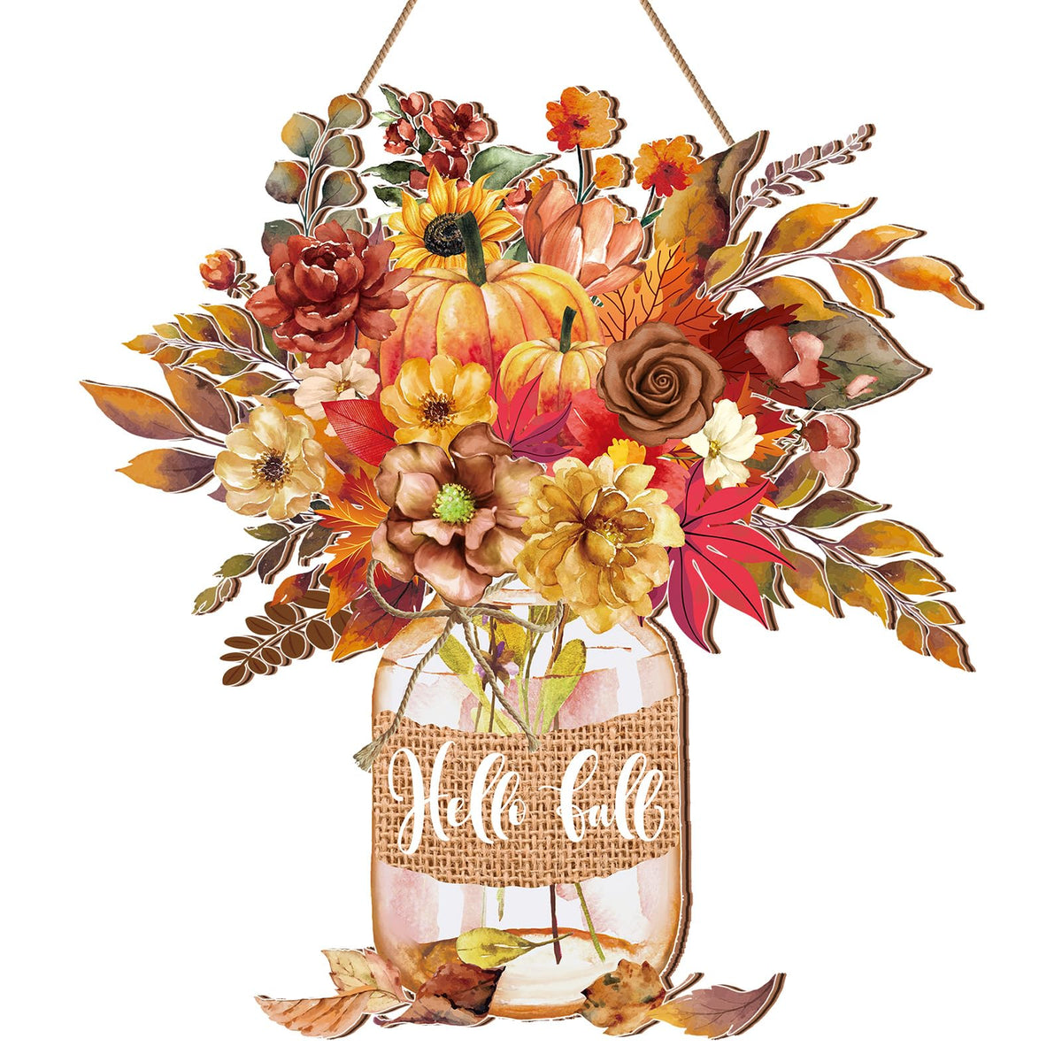 Boao Fall Door Decor Wooden Pumpkin Hanger Welcome Sign for Front Door