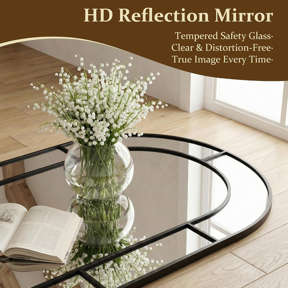 76" x 34" Arched Full Length Floor Mirror, Farmhouse Window Pane Mirror with Metal Frame, Decorative Leaning or Wall Mounted Mirror for Bedroom, Living Room, Entryway, Black