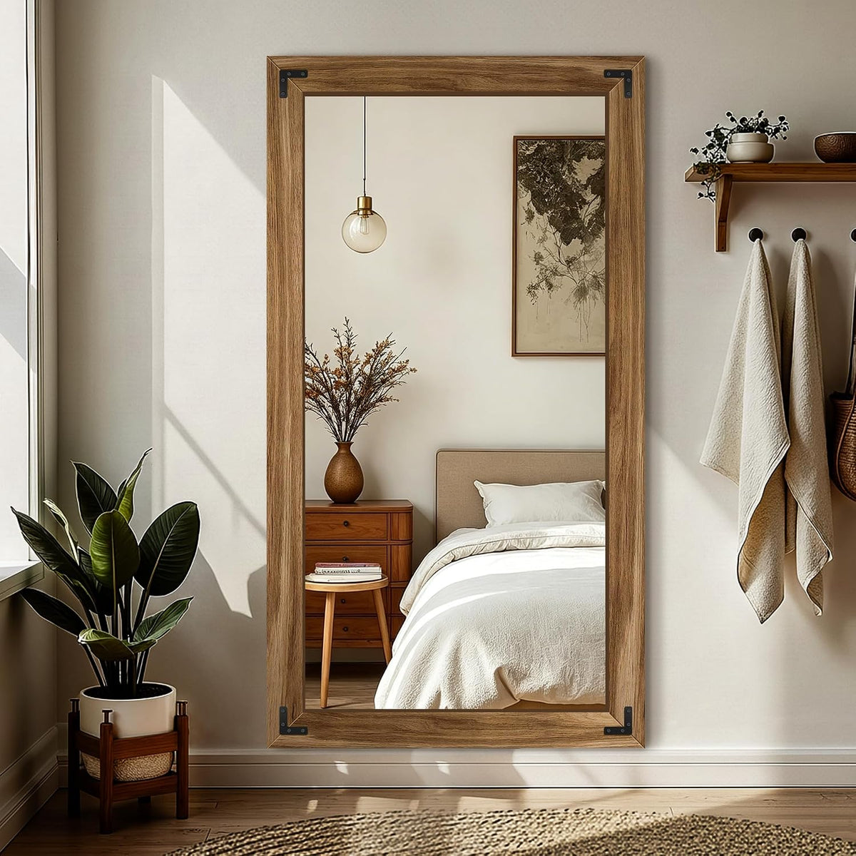 FICTOR Full Length Mirror, 30" x 55" Wooden Floor Mirror for Wall