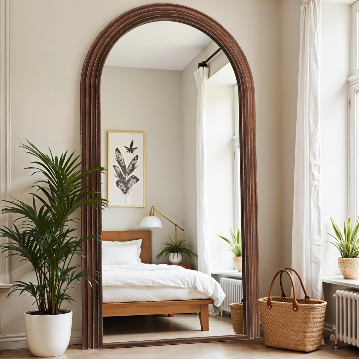Antok Full Length Mirror 76"×41" Floor Mirror Standing Tall Mirror, Arched Stand up Large Wall Mirrors, Freestanding Full Body Mirrors for Bedroom Living Room Wood Vintage Style Nature